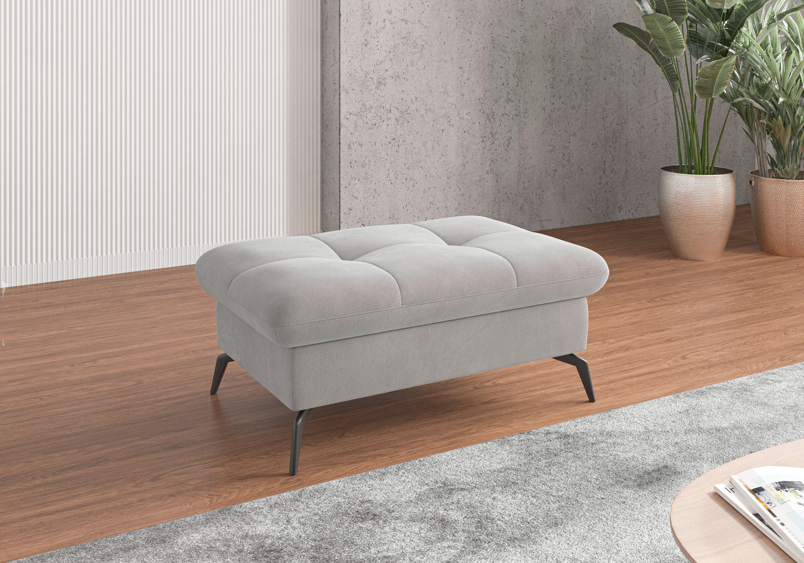 HOCKERTextil Silberfarben  - Silberfarben/Schwarz, Konventionell, Textil/Metall (102/47/69cm) - Sit & More