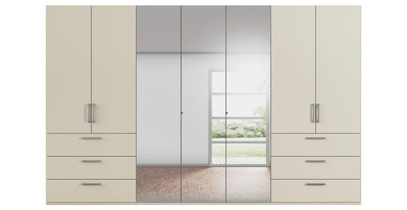 DREHTÜRENSCHRANK 350/235/61 cm,  in Champagner, 7-türig  - Chromfarben/Edelstahlfarben, Basics, Glas/Holzwerkstoff (350/235/61cm) - Novel