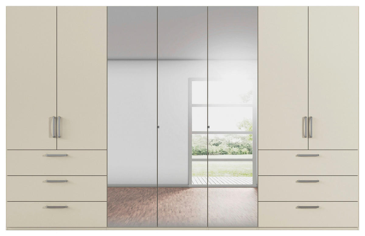 DREHTÜRENSCHRANK 350/235/61 cm,  in Champagner, 7-türig  - Chromfarben/Edelstahlfarben, Basics, Glas/Holzwerkstoff (350/235/61cm) - Novel