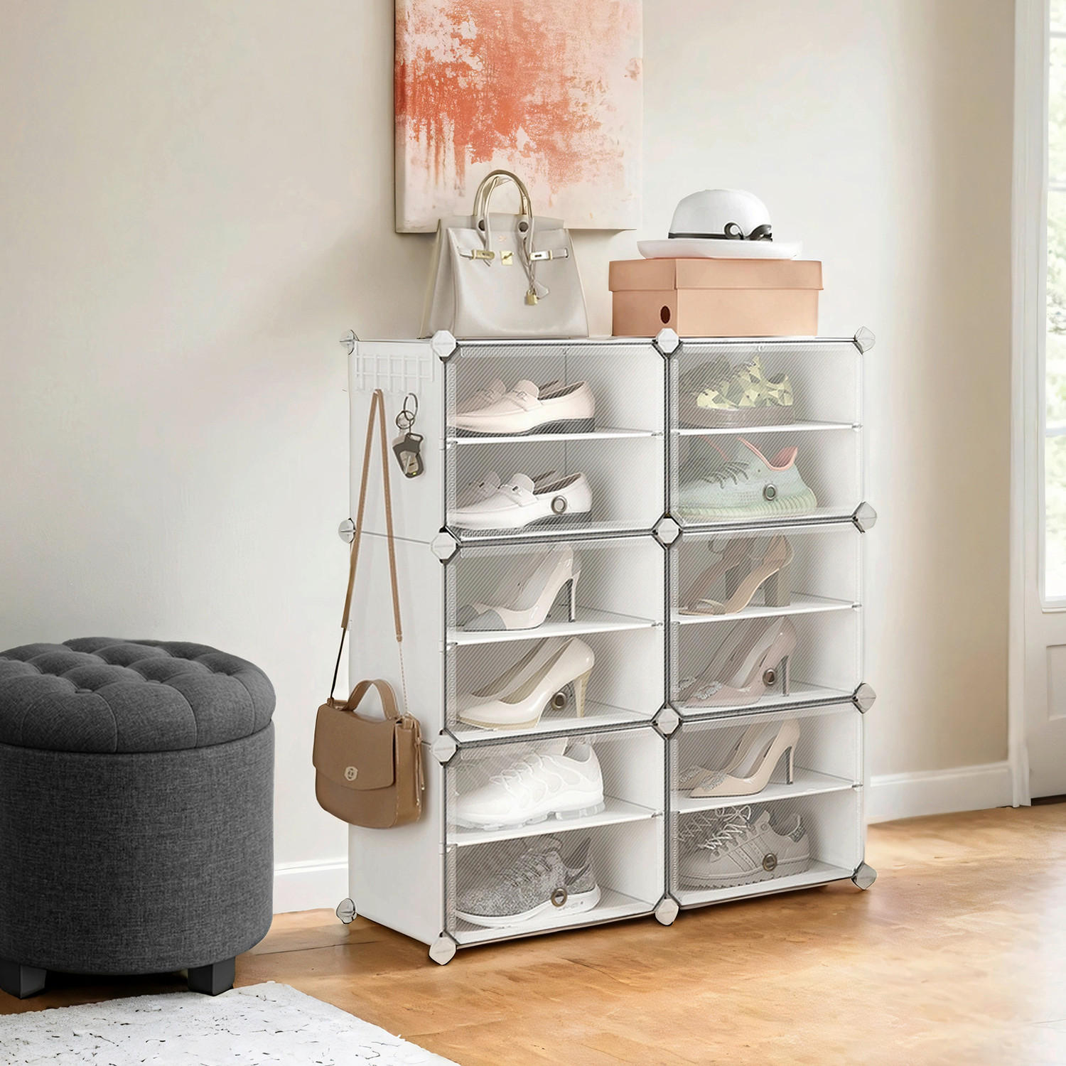 REGÁL NA TOPÁNKY, biela, 83/63/32 cm - biela, Basics, kov/plast (83/63/32cm)