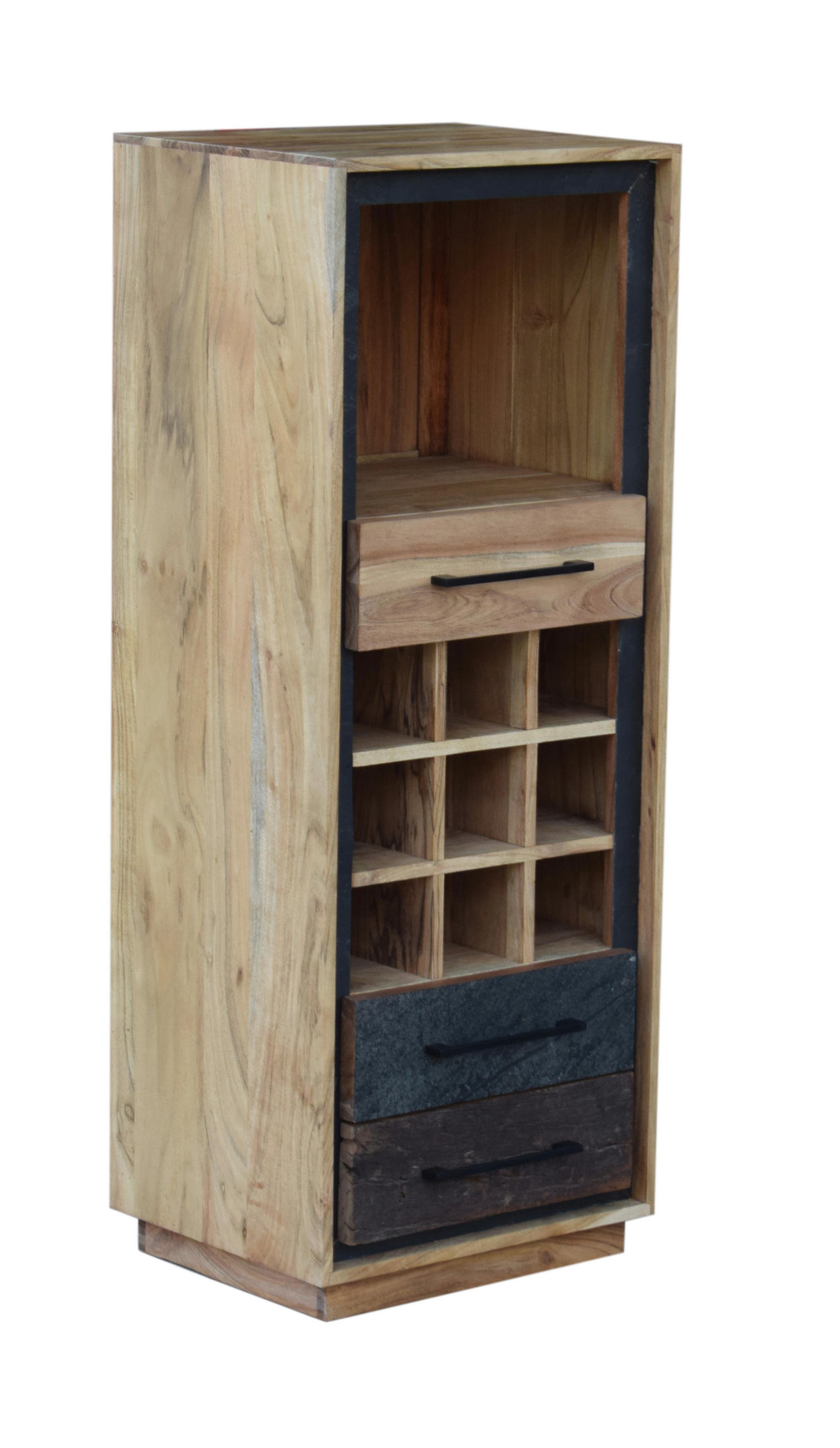 WEINREGAL Akazie, Recyclingholz furniert, massiv Braun, Akaziefarben, Dunkelgrau  - Dunkelgrau/Schwarz, Trend, Holz/Metall (50/130/40cm) - Landscape