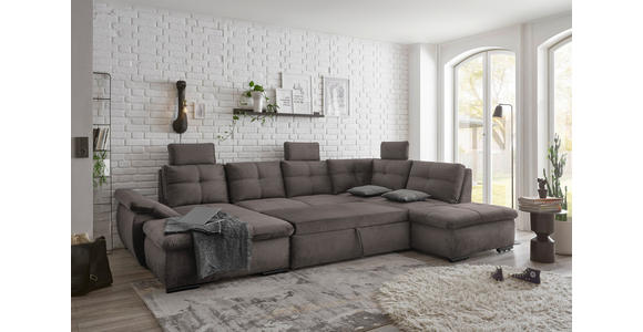 WOHNLANDSCHAFT in Mikrovelours Graubraun - Graubraun/Schwarz, KONVENTIONELL, Kunststoff/Textil (127/334/217cm) - Carryhome
