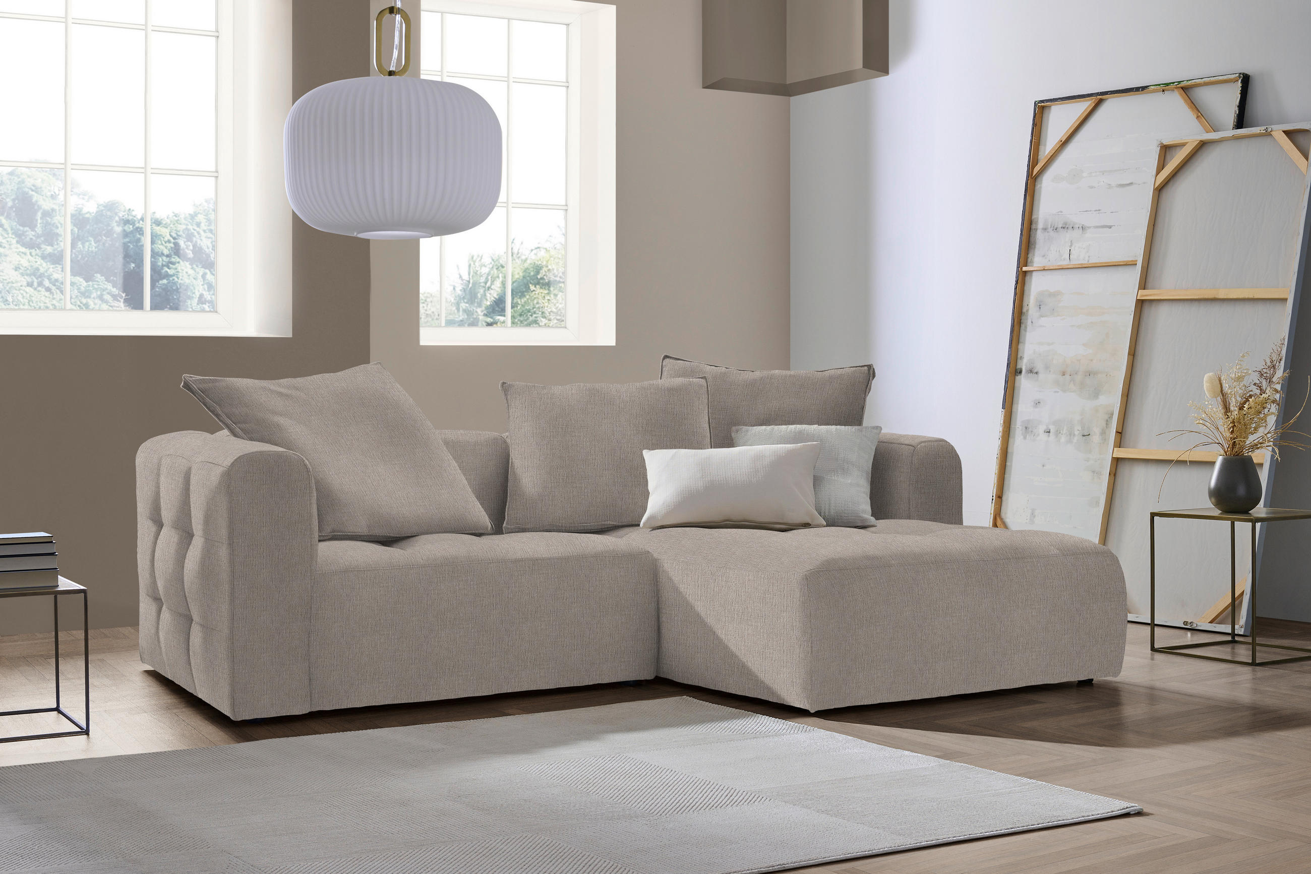 ECKSOFA in Chenille Hellgrau  - Hellgrau/Schwarz, Lifestyle, Kunststoff/Textil (240/173cm) - Stylife