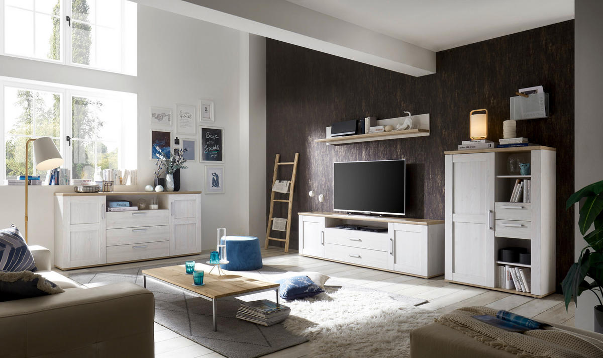 PAROI MURALE 2-teilig  in Eiche San Remo 200/60/38 cm  - Silberfarben/Lärchefarben, Lifestyle, Holzwerkstoff/Kunststoff (200/60/38cm) - MID.YOU