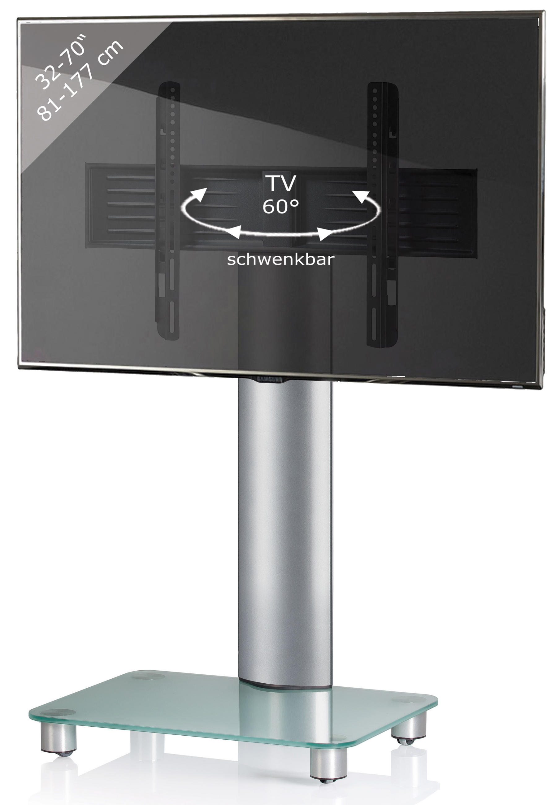 TV-Rack in Klar/Silberfarbe - Klar/Silberfarben, Konventionell, Glas/Metall (60/100/44cm) - MID.YOU