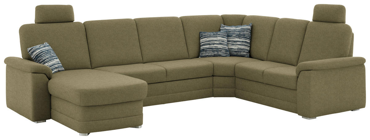 WOHNLANDSCHAFT  in Chenille Schilfgrün  - Schilfgrün/Alufarben, KONVENTIONELL, Holz/Textil (160/329/235cm) - Beldomo Comfort