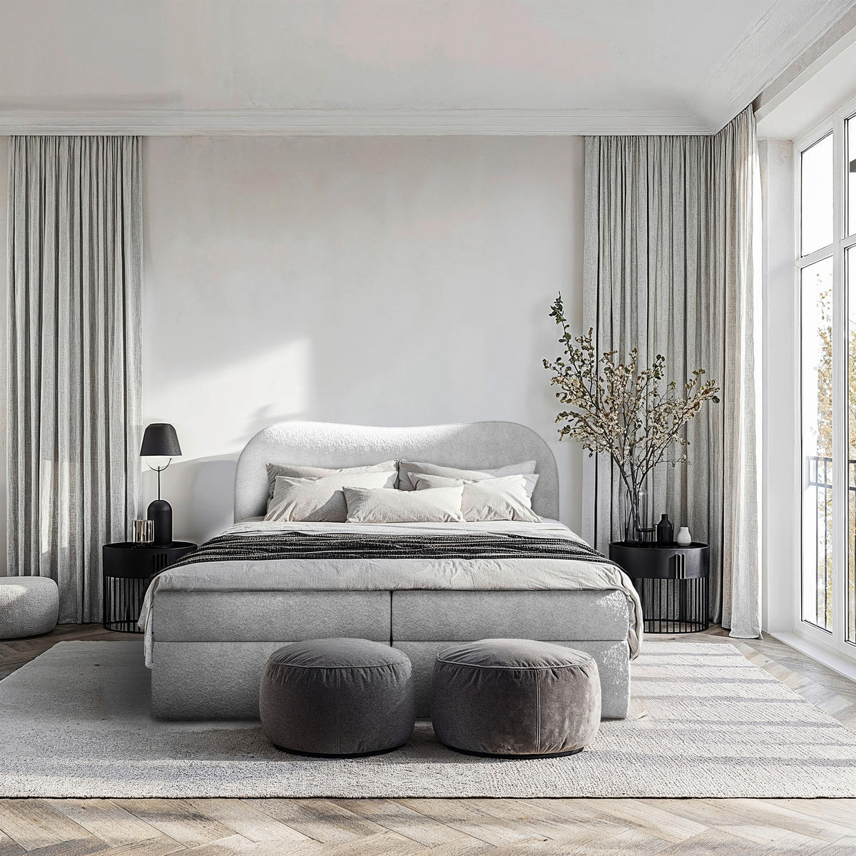 BOXBETT 160/200 cm  in Hellgrau  - Hellgrau/Schwarz, Design, Holz/Holzwerkstoff (160/200cm) - Chameo