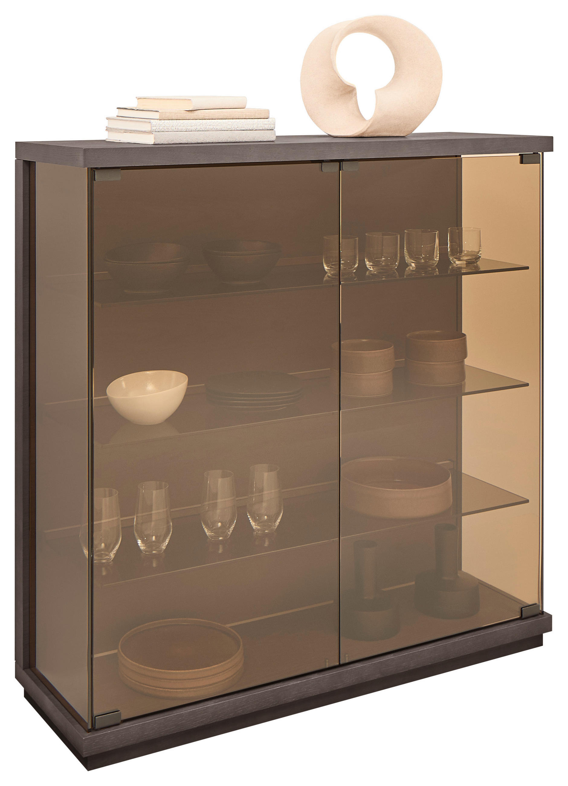 VITRINE Eiche dunkel  117/128/38 cm  - Eiche dunkel, Design, Glas/Holz (117/128/38cm) - Belluti