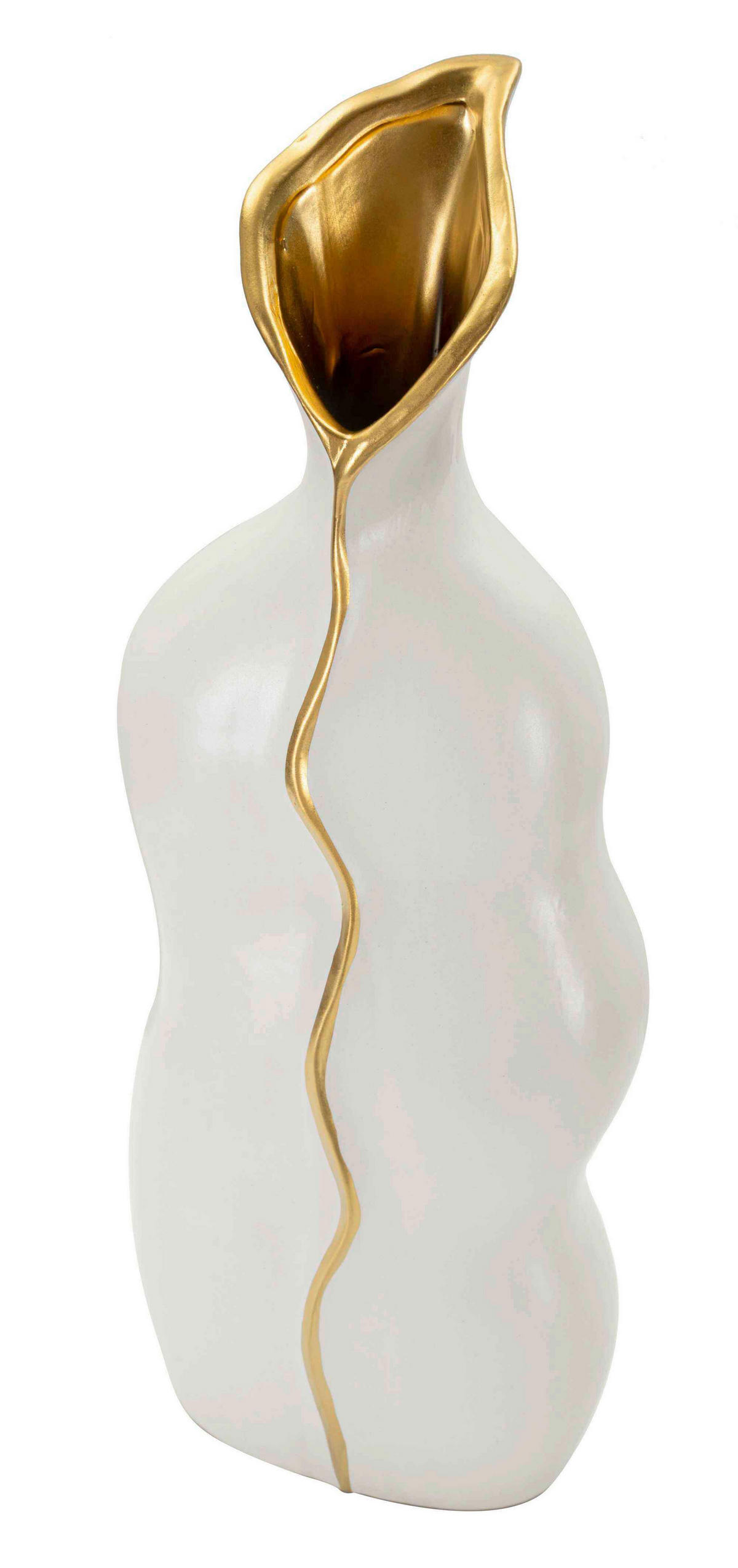 VASE  - Goldfarben/Weiß, Basics, Keramik (19.5/50/10cm)