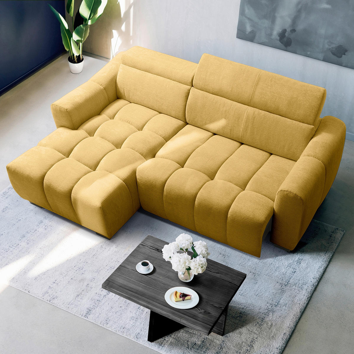 ECKSOFA  Webstoff Senfgelb  - Senfgelb/Schwarz, Design, Kunststoff/Textil (177/274cm) - Livetastic