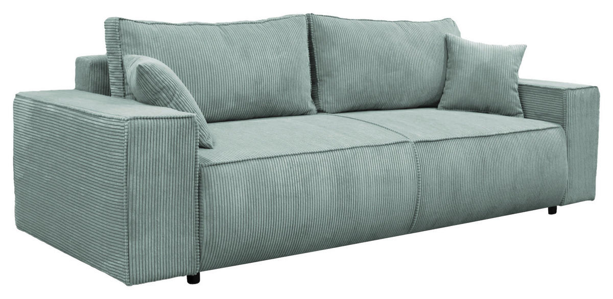 SCHLAFSOFA LOFT Cord Türkis  inkl. Zierkissen, Rückenkissen, Bettkasten  - Türkis/Schwarz, Design, Kunststoff/Textil (255/90/97cm) - MID.YOU