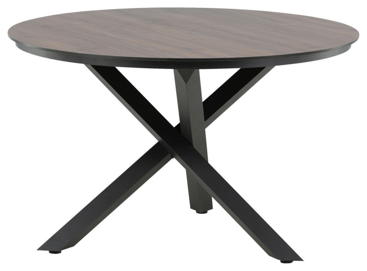 GARTENTISCH Metall, Kunststoff Braun, Schwarz rund  - Schwarz/Braun, KONVENTIONELL, Kunststoff/Metall (120/120/75cm) - Gardenson