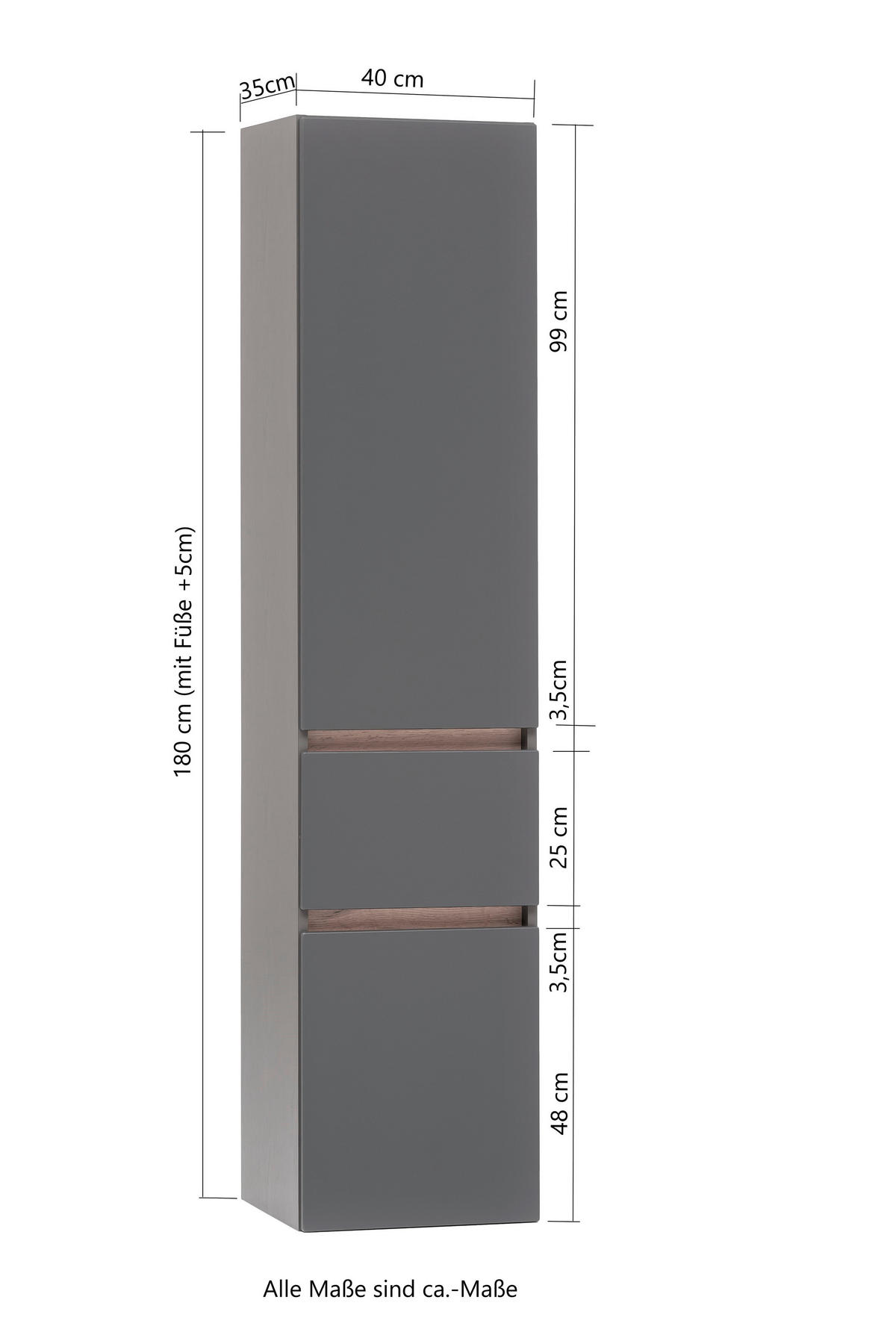 HOCHSCHRANK 40/180/35 cm  - Eiche Wotan/Silberfarben, Natur, Holzwerkstoff/Kunststoff (40/180/35cm) - Xora