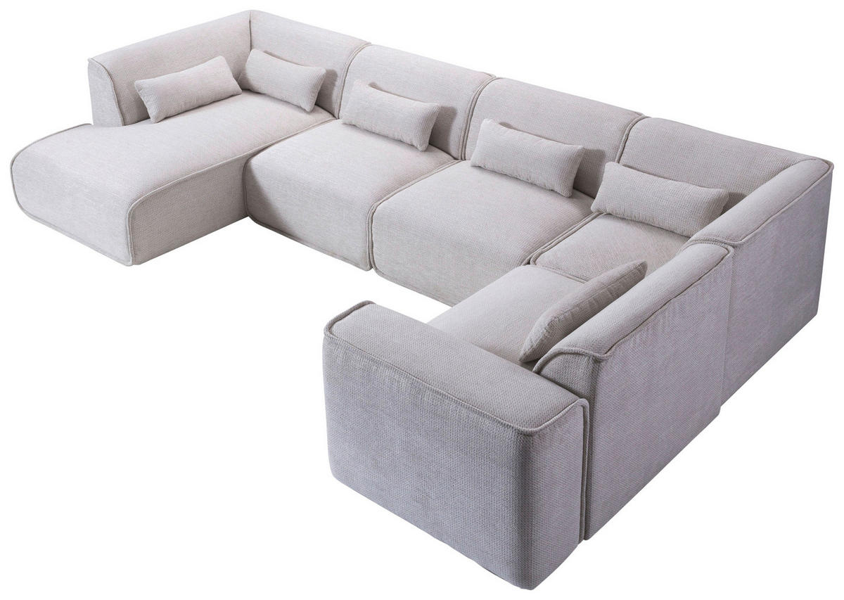 WOHNLANDSCHAFT Flachgewebe Naturfarben  - Schwarz/Naturfarben, Design, Kunststoff/Textil (165/368/211cm) - Lomoco