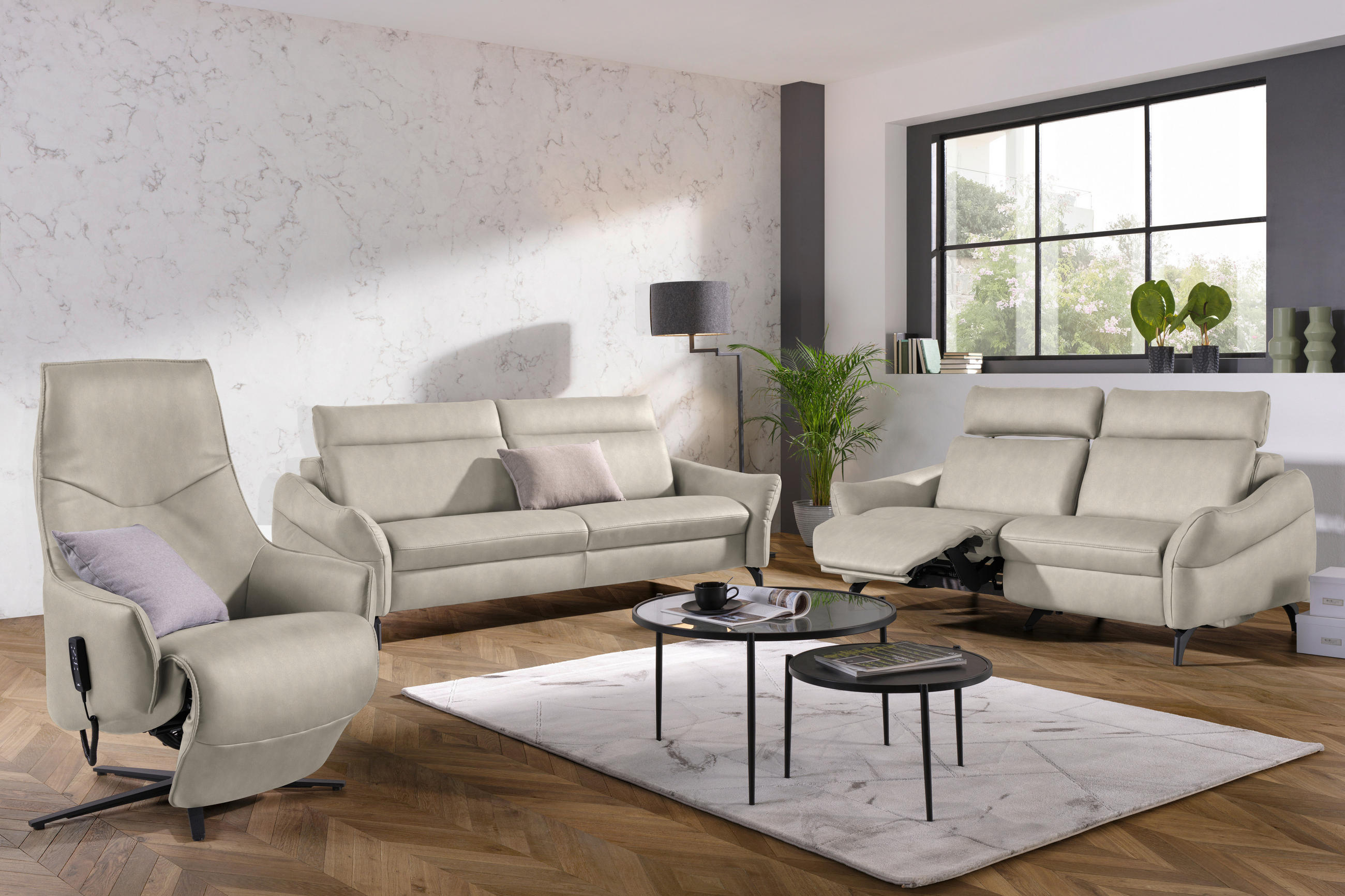 RELAXSESSEL in Leder Ecru  - Ecru/Anthrazit, Design, Leder/Metall (70/85/112cm) - Himolla Komfortklass