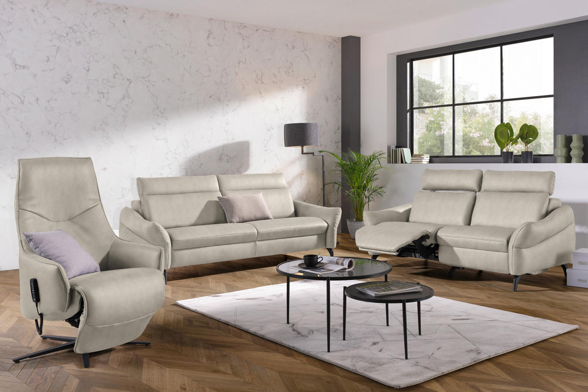 RELAXSESSEL in Leder Ecru  - Ecru/Anthrazit, Design, Leder/Metall (70/85/112cm) - Himolla Komfortklass