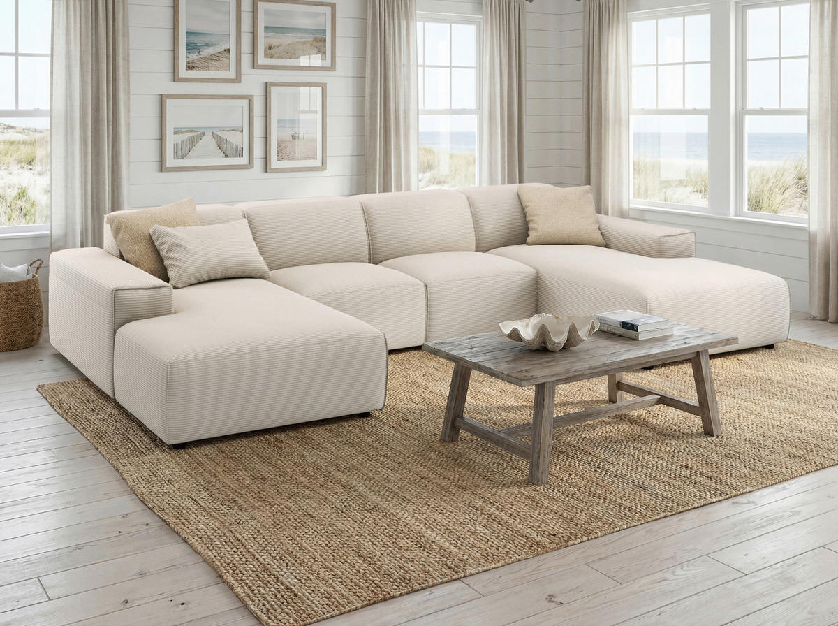WOHNLANDSCHAFT Weiß Cord  - Schwarz/Weiß, MODERN, Kunststoff/Textil (189/340/189cm) - Pure Home Lifestyle