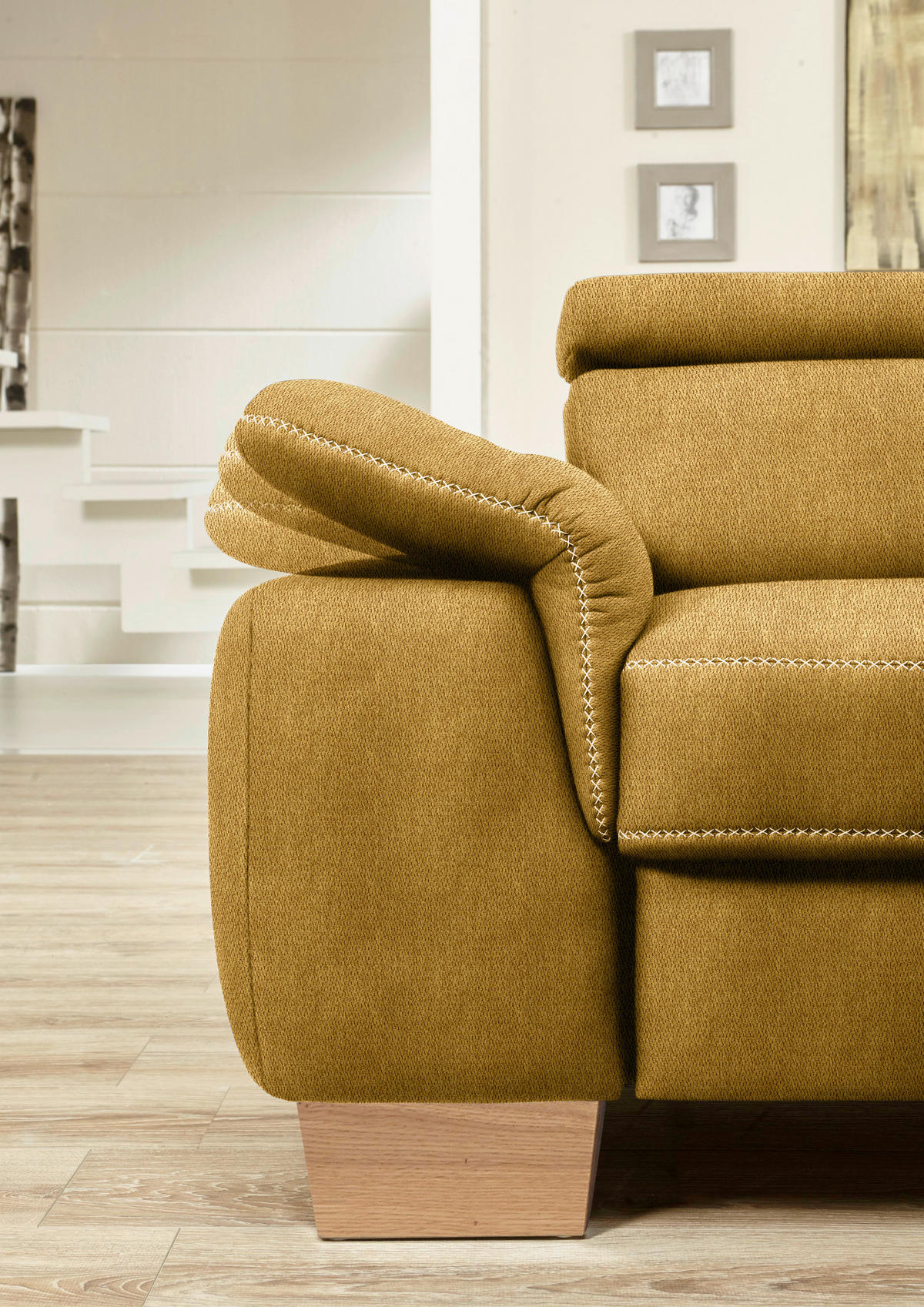 ECKSOFA in Mikrofaser Currygelb  - Currygelb/Eichefarben, Natur, Holz/Textil (226/273cm) - Beldomo System