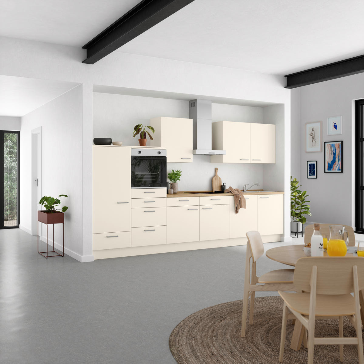 KÜCHENBLOCK 360 cm   in Eichefarben, Magnolie  - Edelstahlfarben/Eichefarben, MODERN, Holzwerkstoff/Metall (360cm) - Nobilia