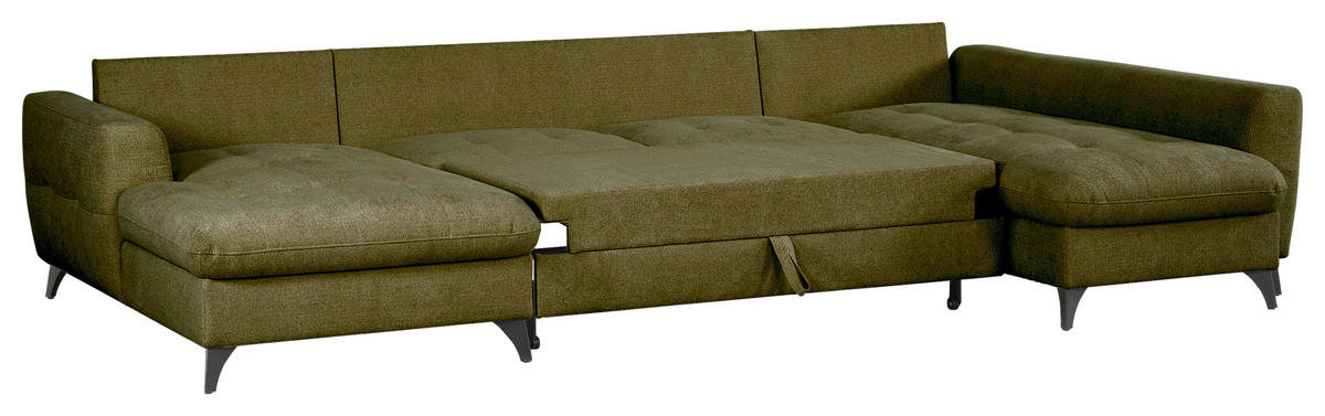 WOHNLANDSCHAFT Grün Chenille  - Schwarz/Grün, KONVENTIONELL, Textil/Metall (160/340/188cm) - Xora