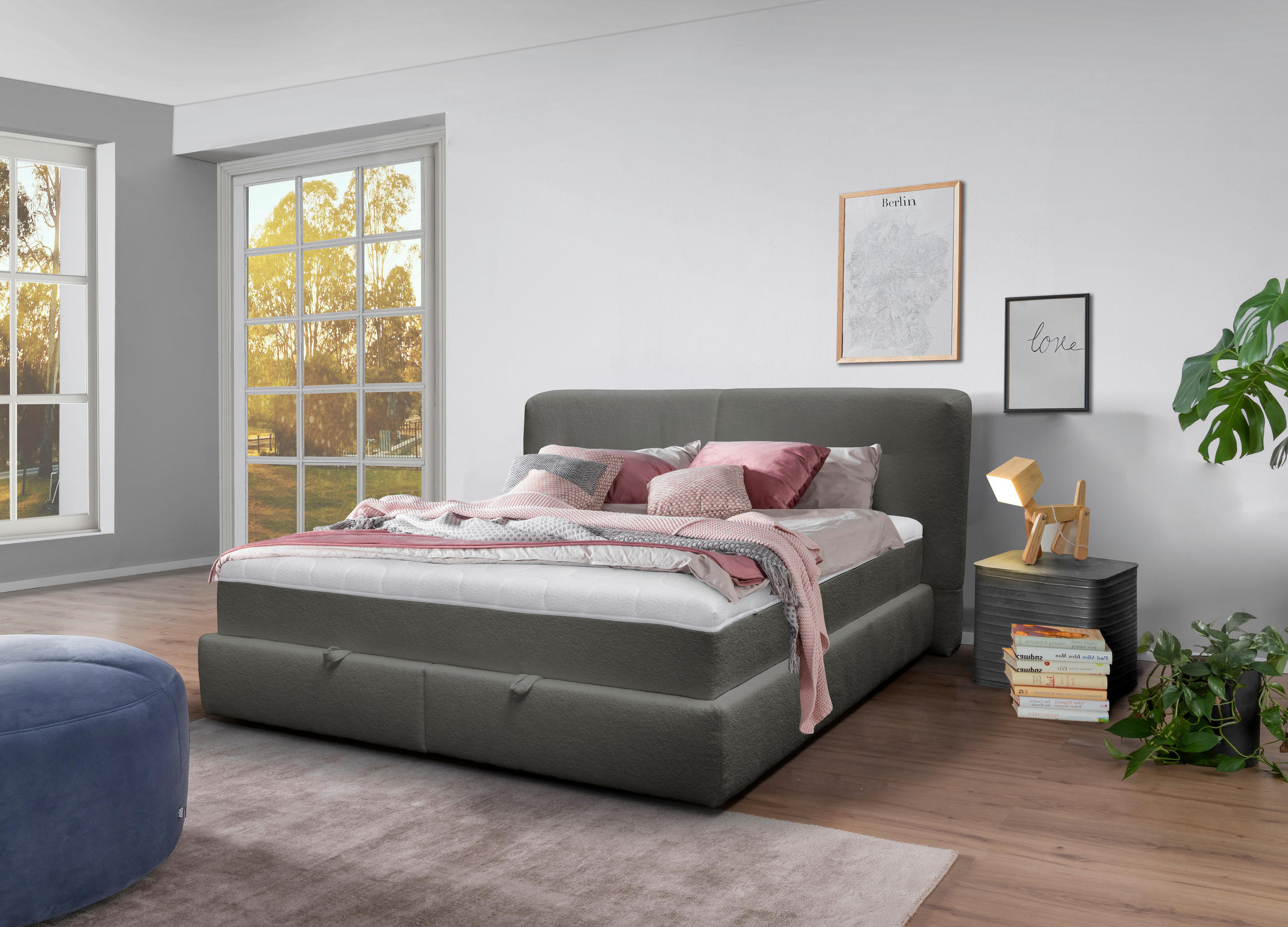 PAT BOXSPRING  in gri  - negru/gri, Modern, plastic/textil (204/108/227cm) - Esposa
