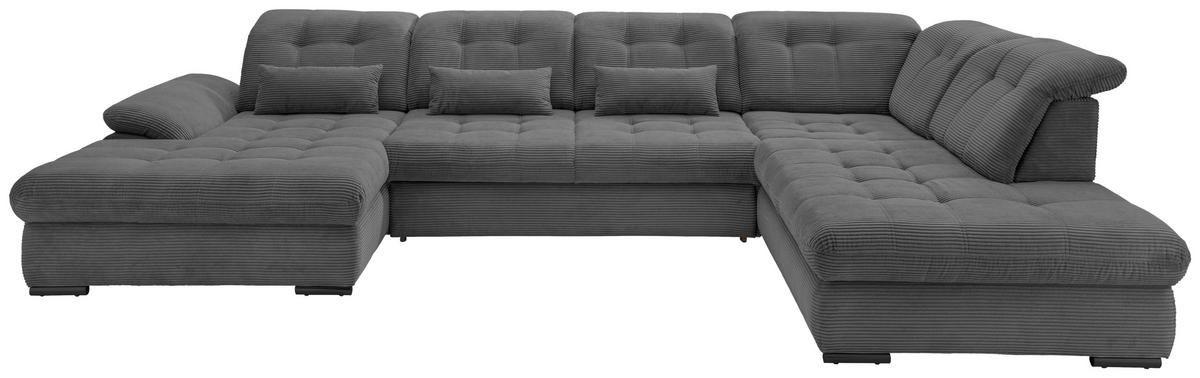 WOHNLANDSCHAFT in Cord Grau  - Schwarz/Grau, MODERN, Textil/Metall (184/387/252cm) - Livetastic