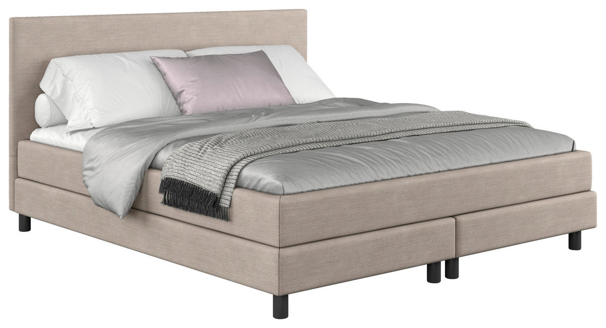BOXBETT 160/200 cm,  in Beige, Matratze, Topper, H3 = fest  - Beige/Schwarz, MODERN, Holzwerkstoff/Textil (160/200cm) - MID.YOU