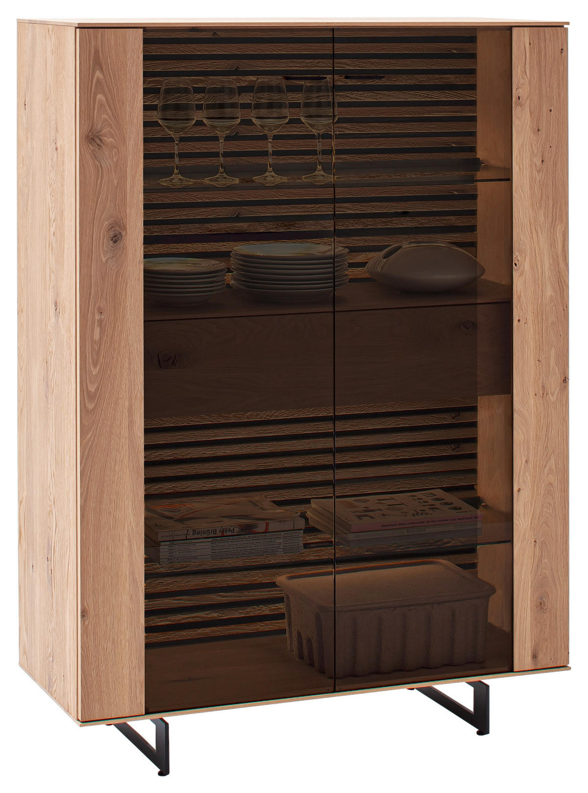 HIGHBOARD Eichefarben  106/138/44 cm  - Eichefarben/Anthrazit, Design, Glas/Holz (106/138/44cm) - Schöner Wohnen