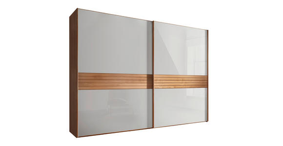 SCHWEBETÜRENSCHRANK in Weiß, Eichefarben - Eichefarben/Weiß, Design, Glas/Holz (300/217/67cm) - Venda