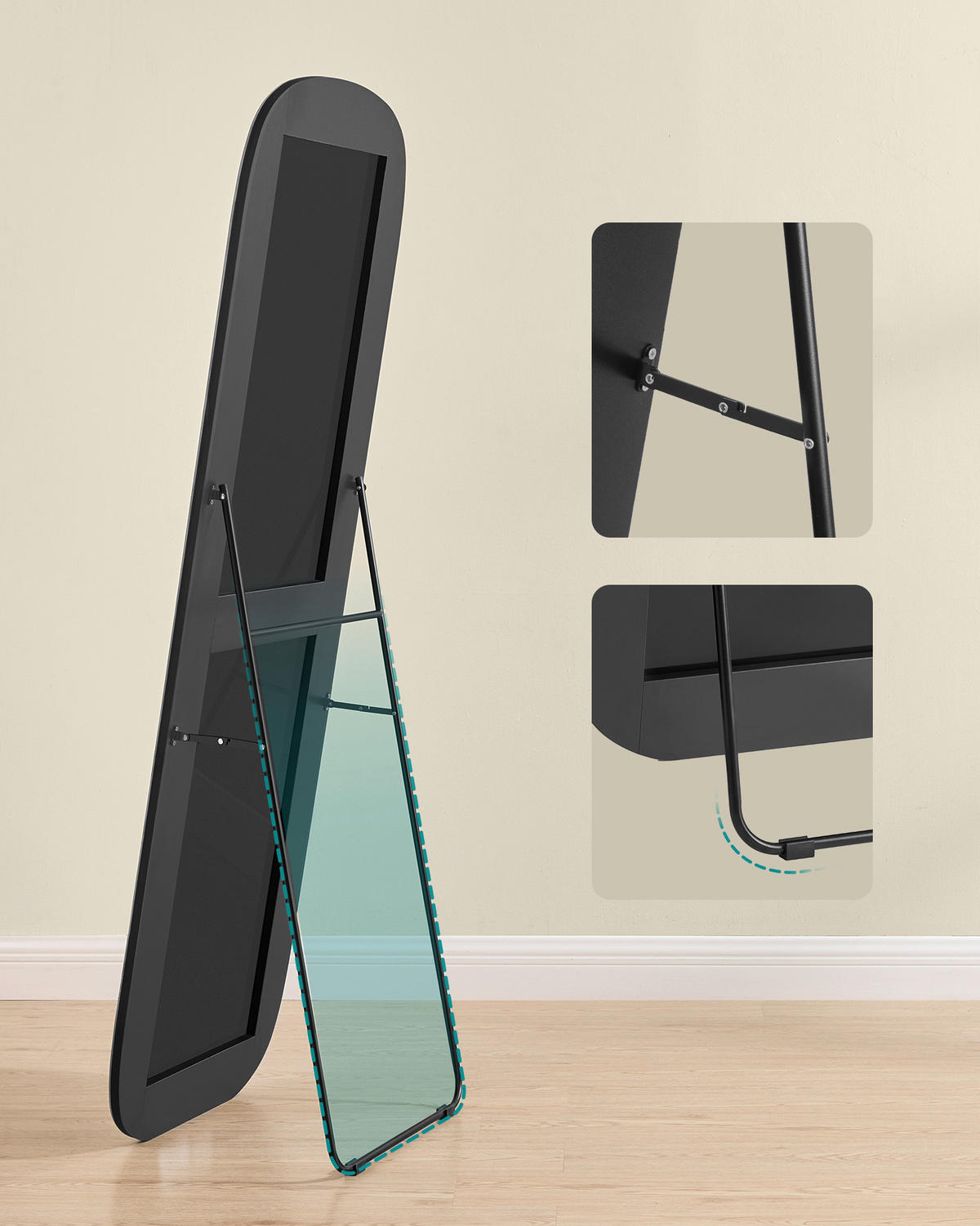 STANDSPIEGEL 50/160/37 cm  - Schwarz, Trend, Glas/Holzwerkstoff (50/160/37cm) - Boxxx