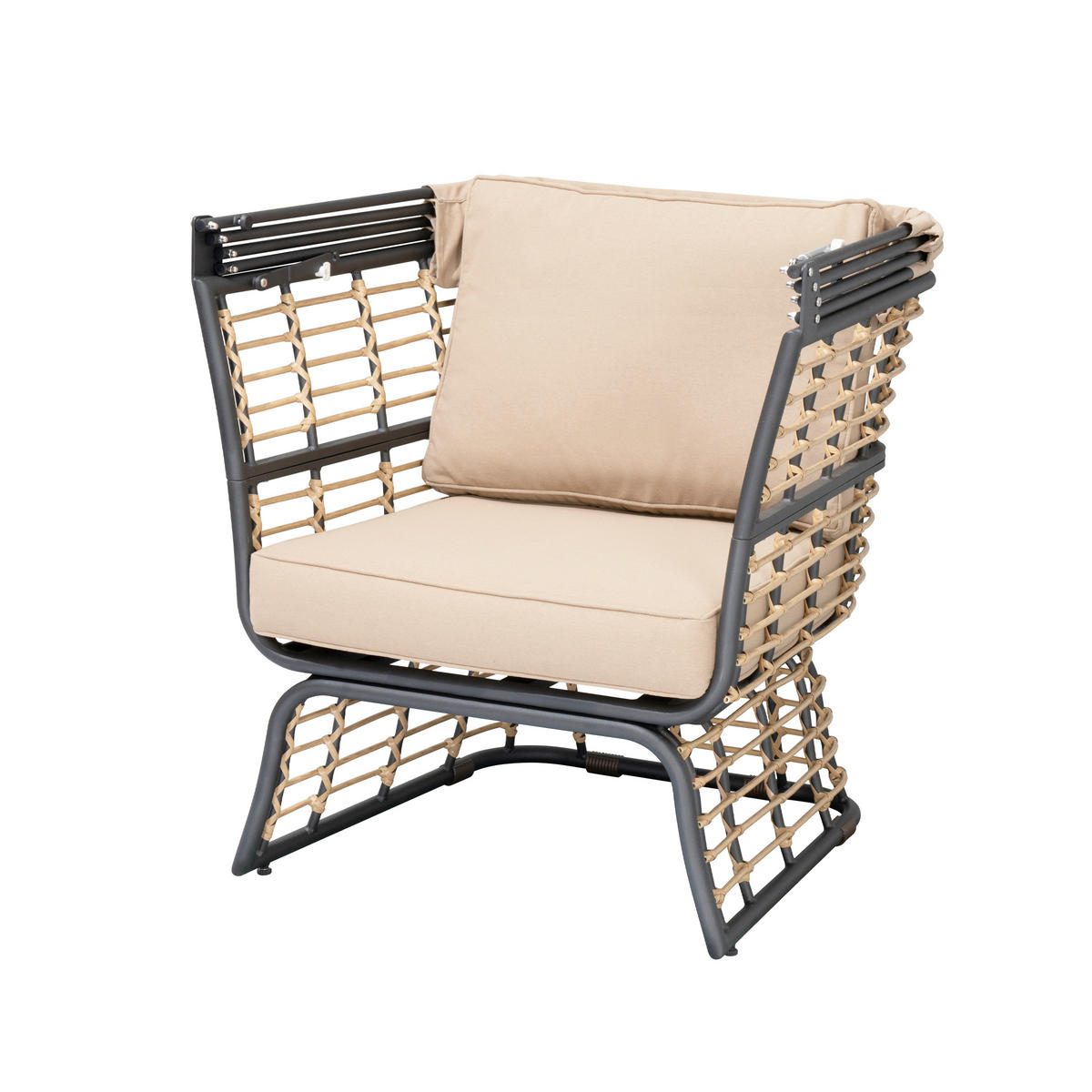 LOUNGESESSEL in Metall, Kunststoff, Textil Anthrazit, Braun, Beige  - Anthrazit/Beige, Basics, Kunststoff/Textil (72/154/83cm) - Gardenson