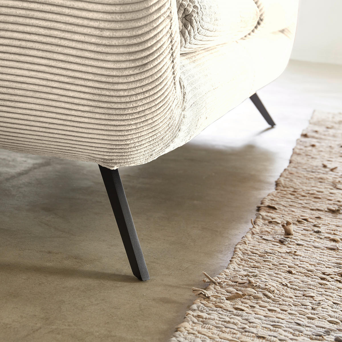 CHESTERFIELD-SOFA Cord Naturfarben  - Schwarz/Naturfarben, MODERN, Textil/Metall (160/94/95cm) - Pure Home Lifestyle