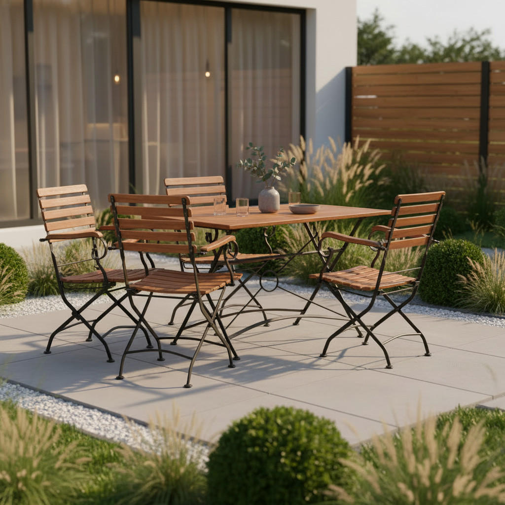 GARTENTISCHGRUPPE  - Anthrazit/Akaziefarben, Basics, Holz/Metall (120/75/80cm) - Gardenson