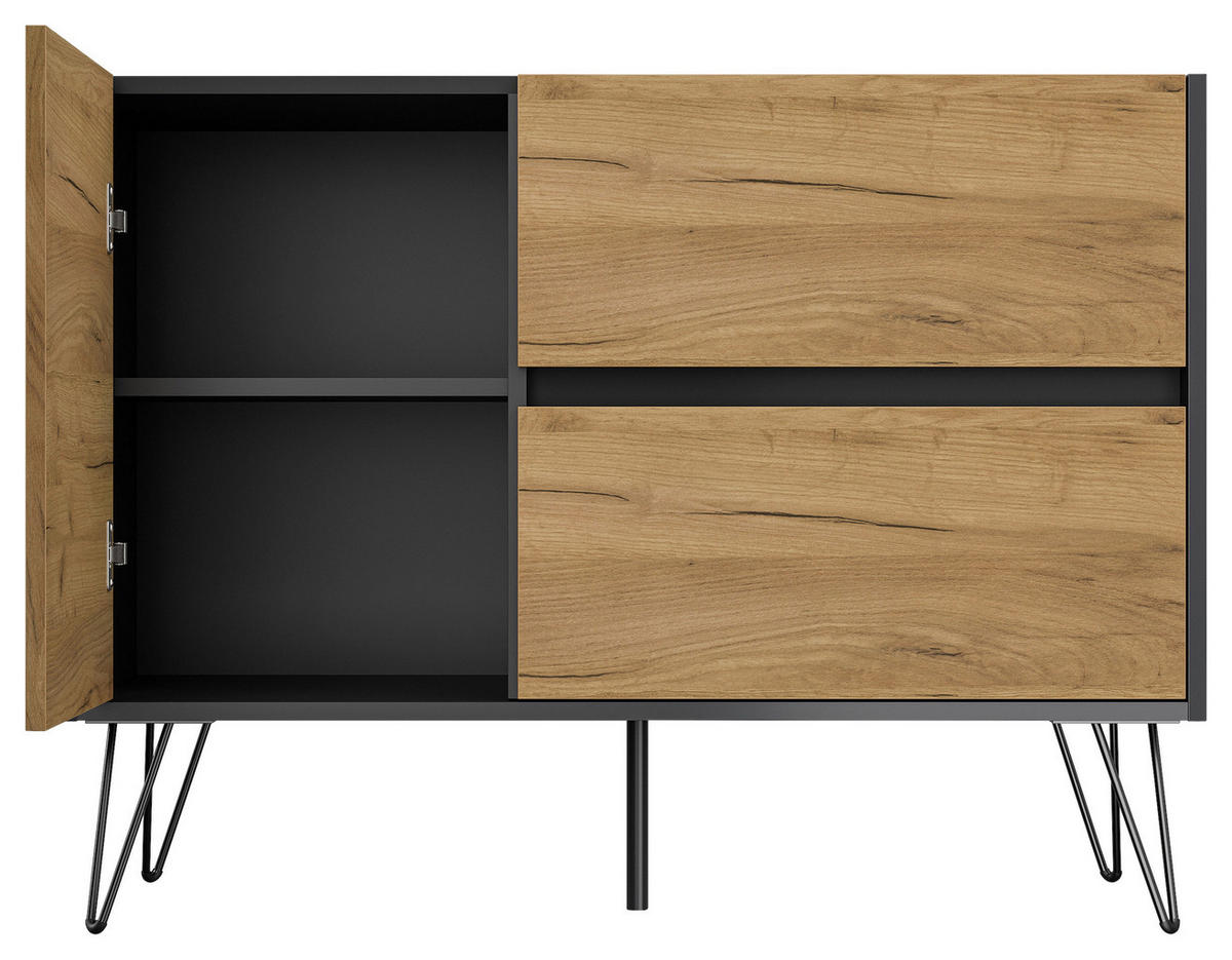 SIDEBOARD Posseik Industrial  in 99/75,8/42 cm  - Eichefarben/Graphitfarben, Design, Holzwerkstoff/Metall (99/75,8/42cm) - P & B