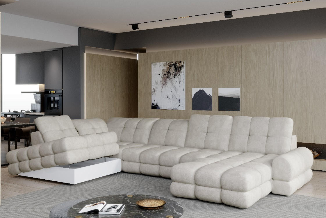 MEGA SOFFA i vävt tyg beige  - beige/svart, Design, trämaterial/trä (116/217/400cm) - Stylife