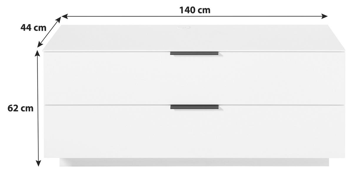 MEDIABÄNK vit  140/62/44 cm  - vit/svart, Modern, metall/trämaterial (140/62/44cm)