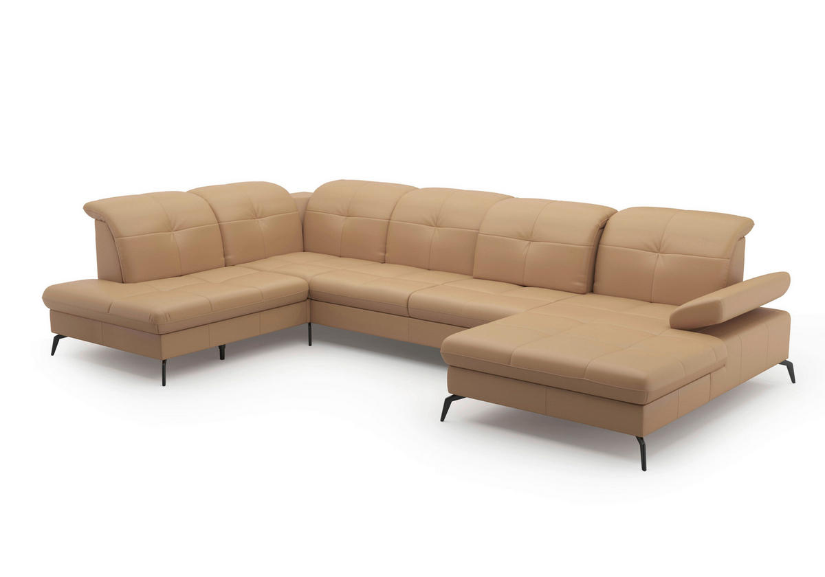 WOHNLANDSCHAFT in Echtleder Cappuccino  - Schwarz/Cappuccino, Konventionell, Leder/Metall (231/357/185cm) - Sit & More