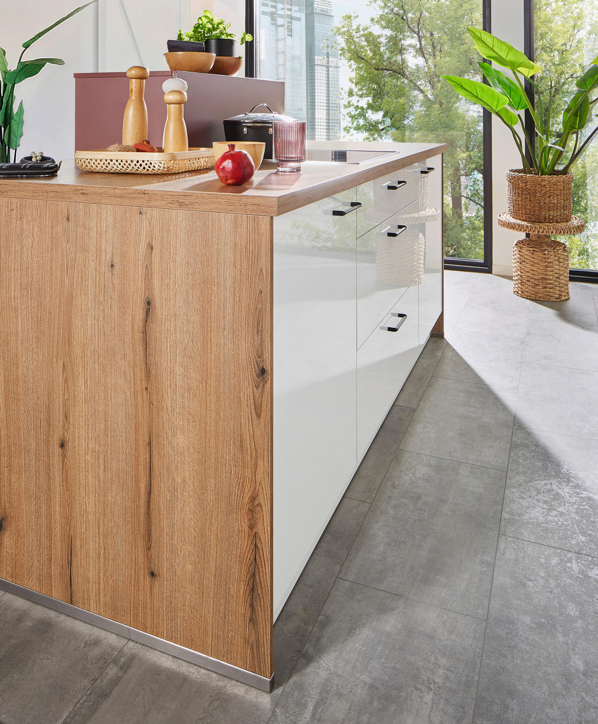 BUCĂTĂRIE FĂRĂ ELECTROCASNICE  - alb/culoare lemn stejar, Konventionell, metal/material pe bază de lemn (300cm) - Welnova