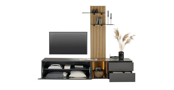 WOHNWAND  in Anthrazit, Eichefarben  221/160/50 cm  - Eichefarben/Anthrazit, Design, Glas/Holz (221/160/50cm) - Dieter Knoll