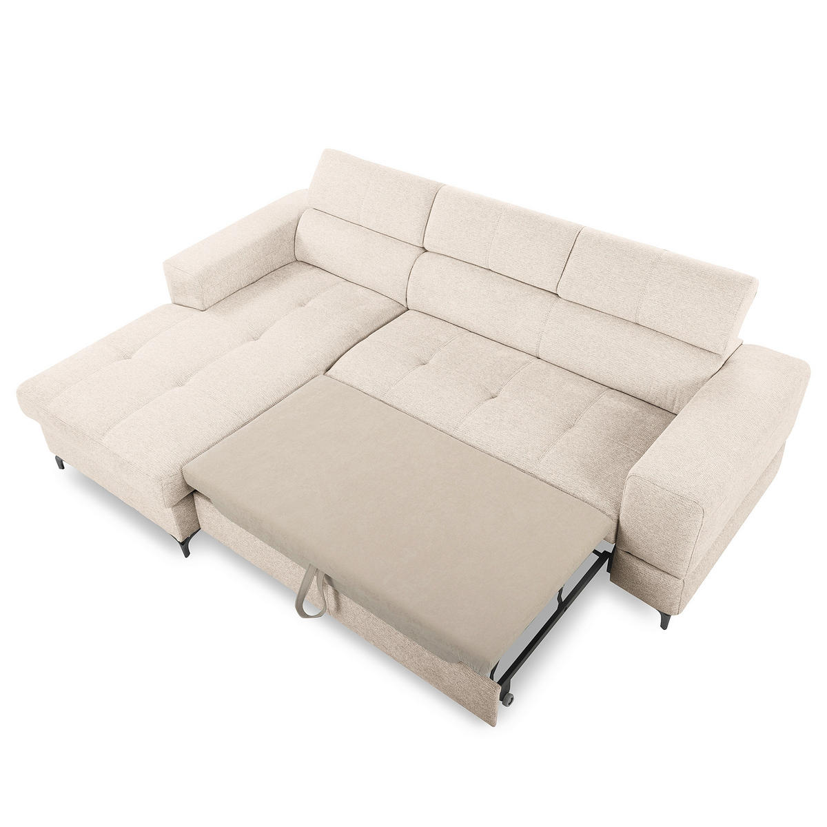 ECKSOFA TORINO Beige Chenille Bettkasten, Kopfteilverstellung  - Beige/Schwarzchrom, Design, Textil/Metall (173/247cm) - Livetastic