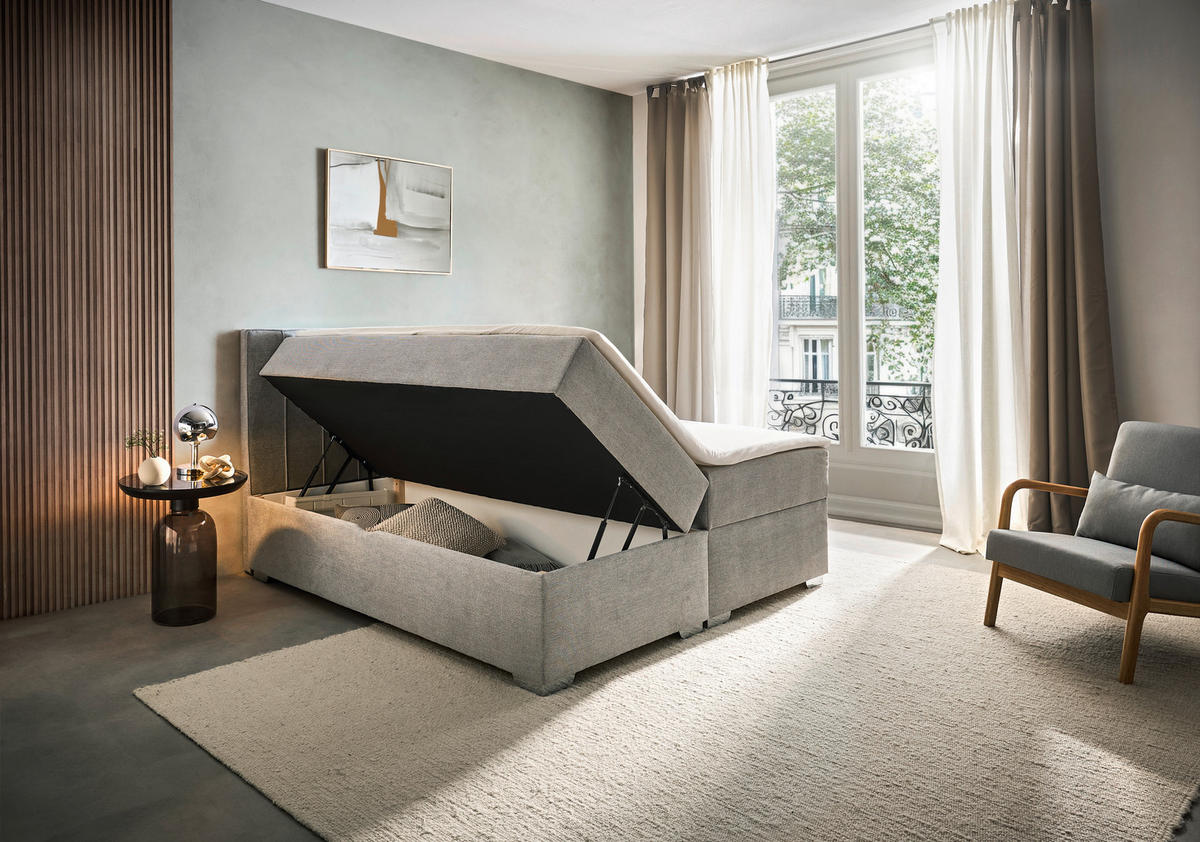 BOXBETT 160/200 cm  in Grau  - Chromfarben/Grau, Trend, Kunststoff/Textil (160/200cm) - Boxxx