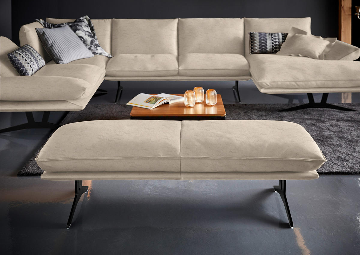 WOHNLANDSCHAFT in Echtleder Sandfarben  - Sandfarben/Schwarz, Natur, Leder/Metall (217/359/155cm) - Dieter Knoll