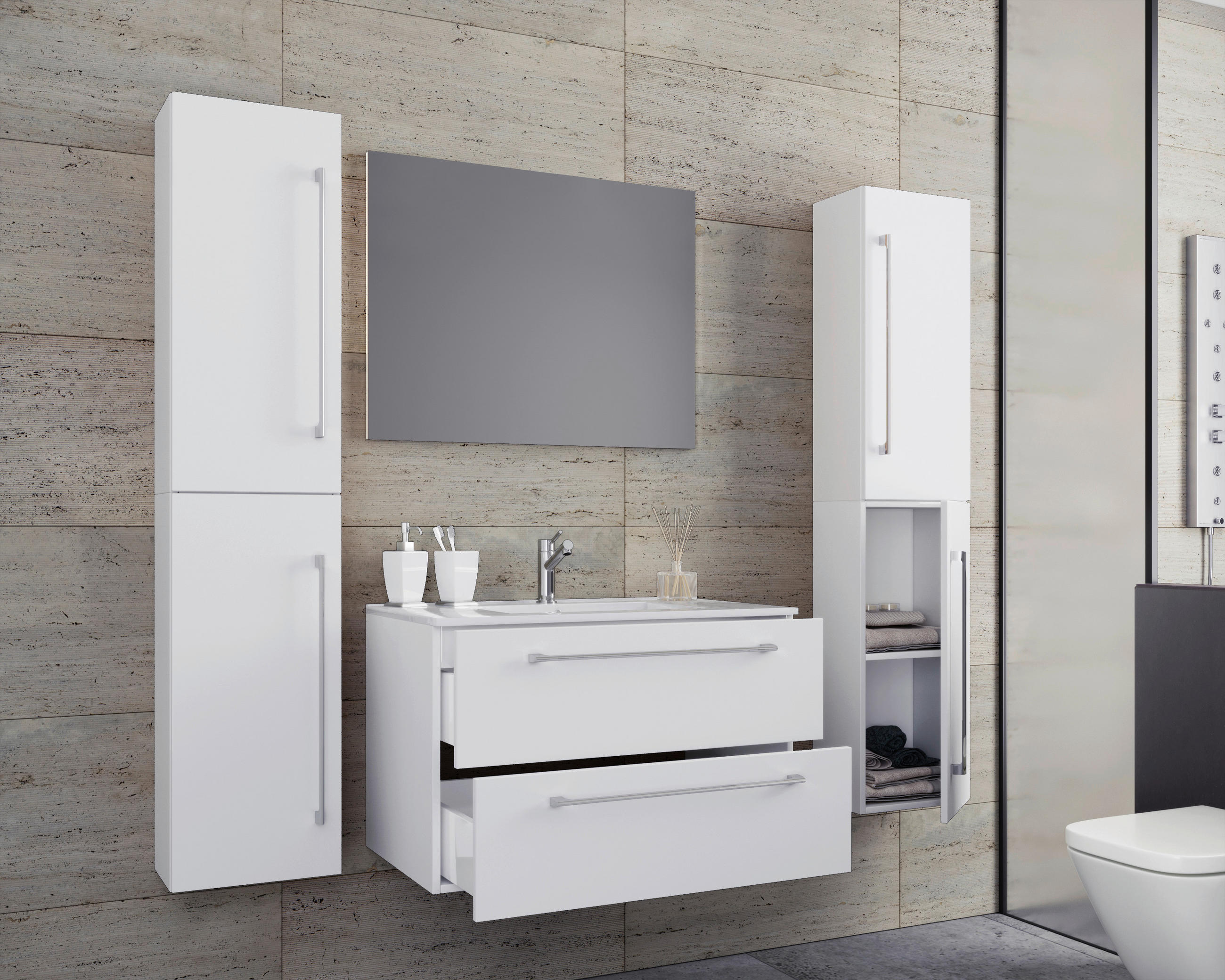BADEZIMMER  in 147 cm  - Weiß/Grau, MODERN, Keramik/Holzwerkstoff (147cm) - MID.YOU