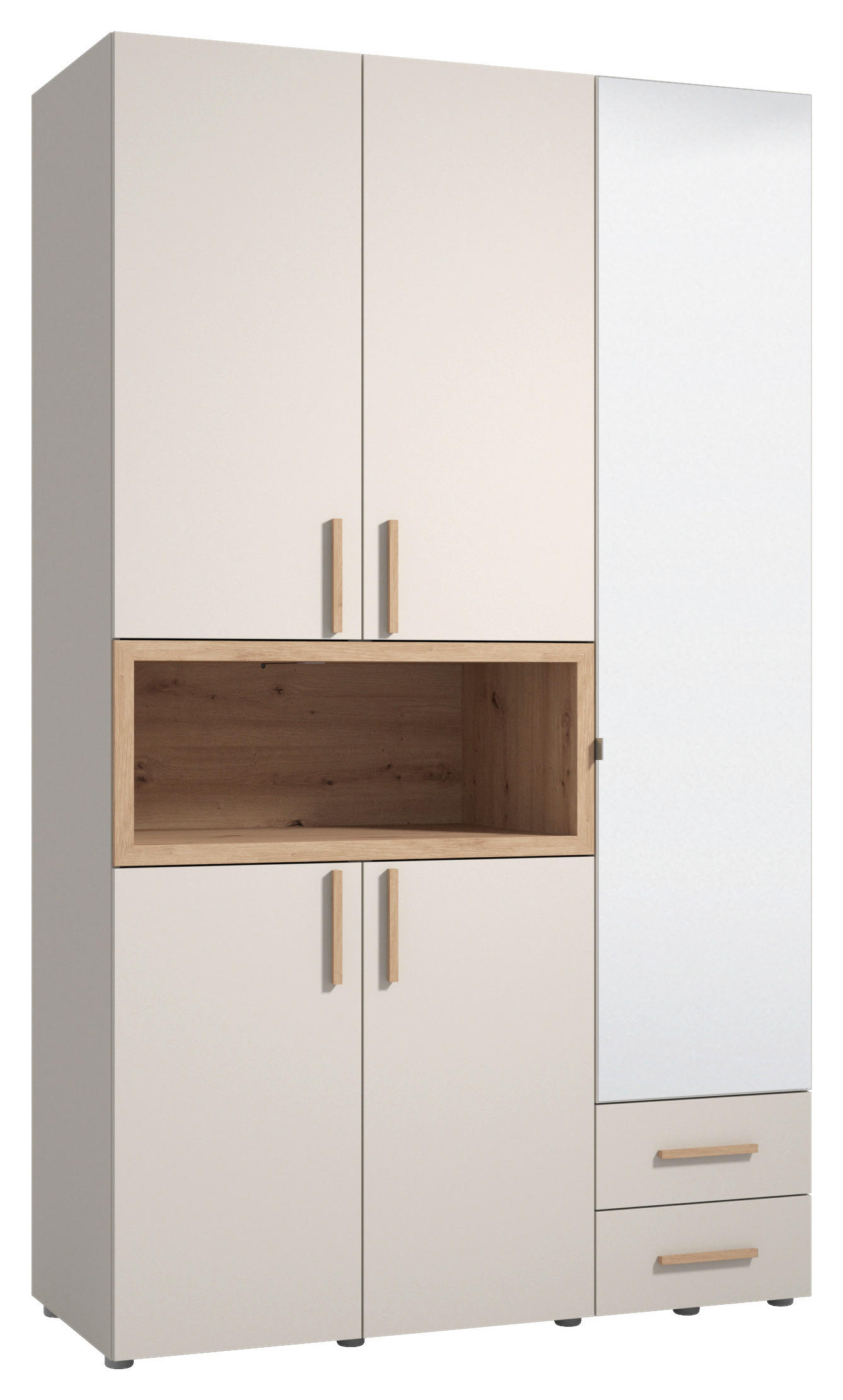 KLEIDERSCHRANK 134,5/226,5/56 cm,  in Kaschmir, Eiche Artisan, 5-türig  - Kaschmir/Beigebraun, MODERN, Glas/Holzwerkstoff (134,5/226,5/56cm) - MID.YOU