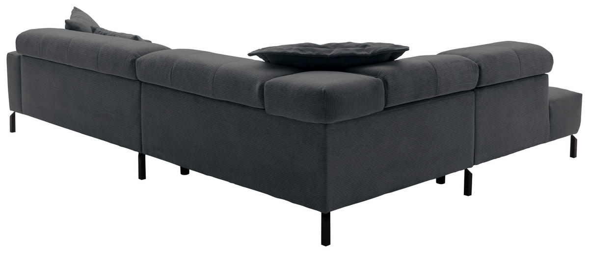 ECKSOFA in Feincord Anthrazit  - Anthrazit/Schwarz, Konventionell, Textil/Metall (219/311cm) - Hom`in