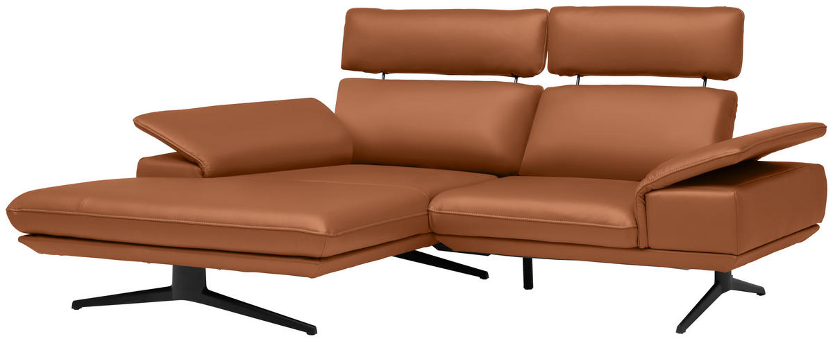 ECKSOFA in Echtleder Cognac  152/239 cm  - Cognac/Beige, Design, Leder/Metall (152/239cm) - Koinor