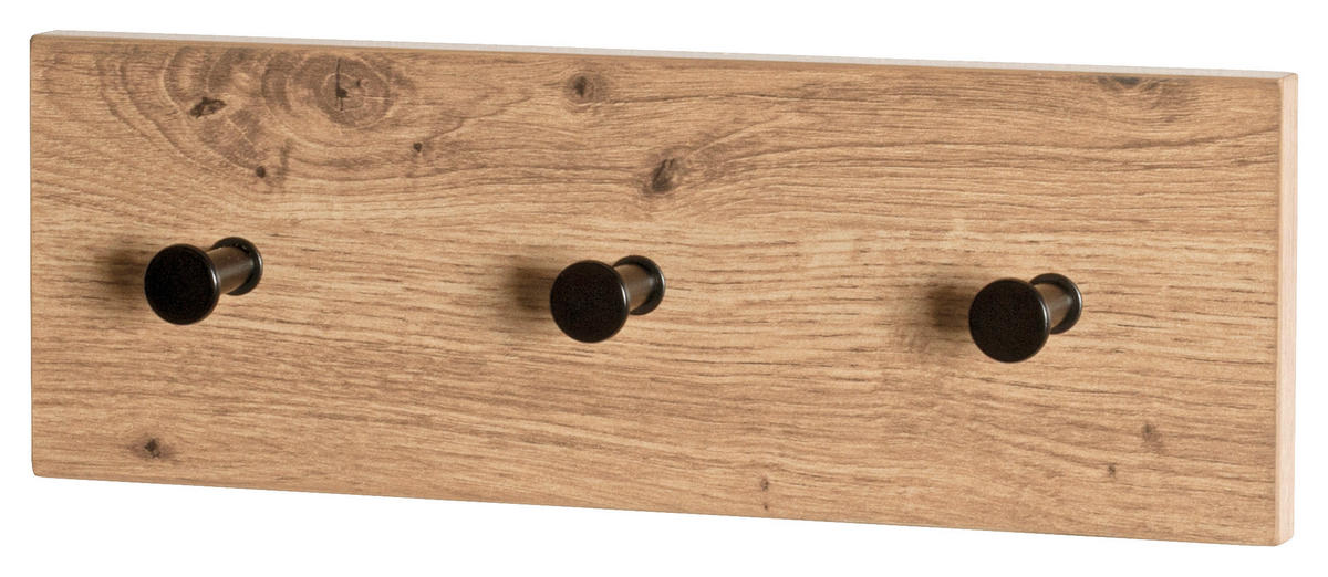 ZIDNI ČIVILUK  crna, boja hrasta  metal, pločasti materijal  - boja hrasta/crna, Osnovno, metal/pločasti materijal (35/12/5cm)