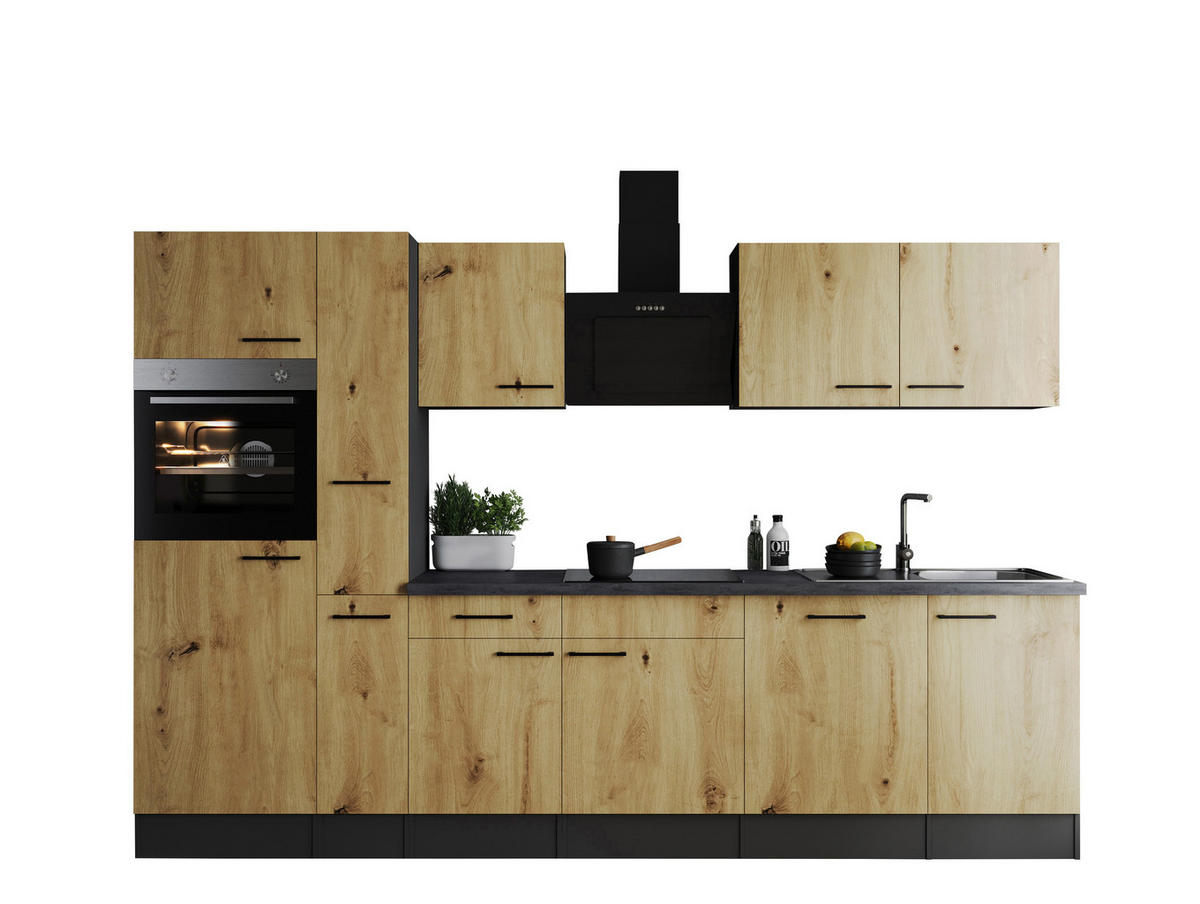 KÜCHENBLOCK 310 cm   in Eiche Artisan  - Schwarz/Eiche Artisan, Design, Holzwerkstoff/Metall (310cm) - Respekta