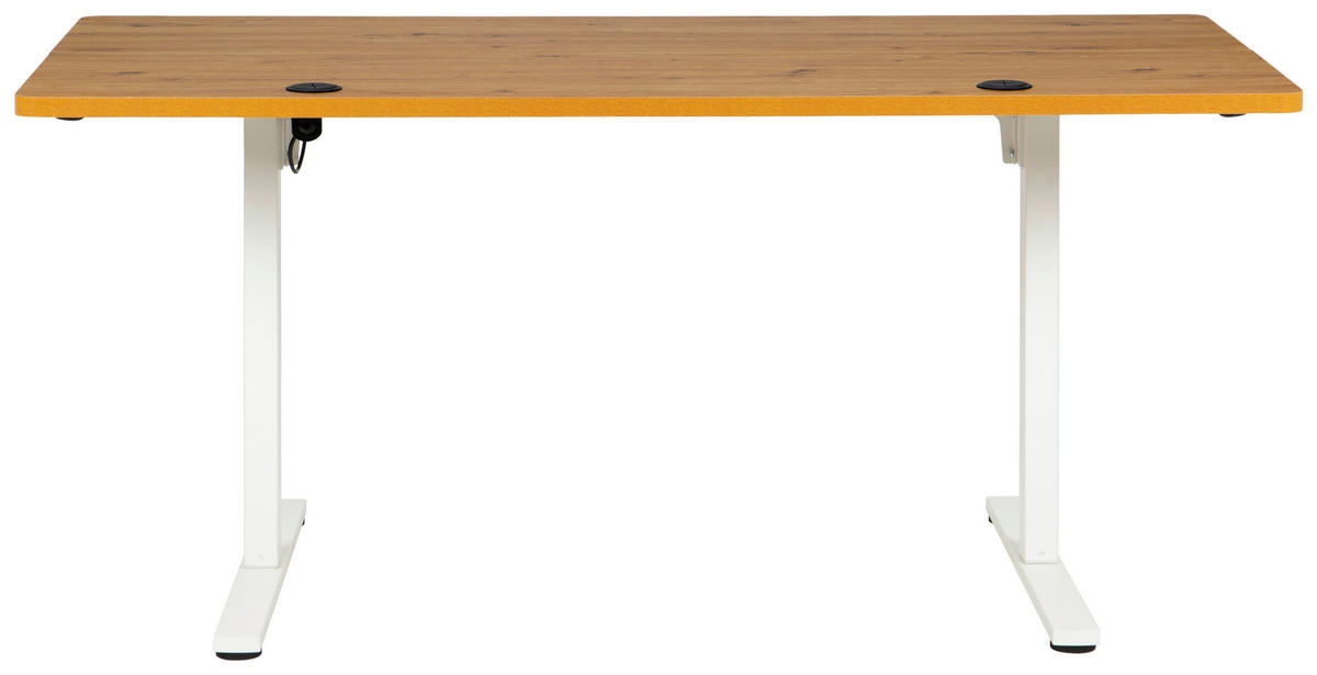 SCHREIBTISCH 160/80/72/118 cm Weiss, Eichefarben höhenverstellbar elektrisch höhenverstellbar  - Weiss/Eichefarben, Modern, Holzwerkstoff/Metall (160/80/72/118cm) - Livetastic