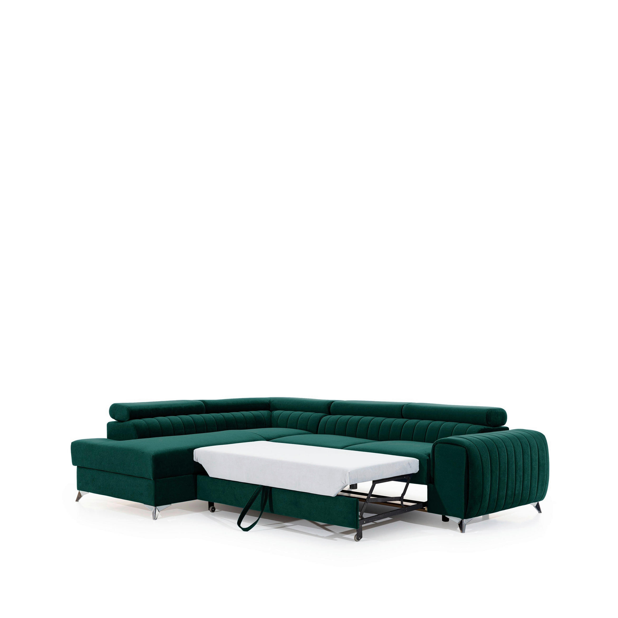 ECKSOFA  Grün Samt  - Silberfarben/Grün, Design, Textil/Metall (205/278cm) - MID.YOU